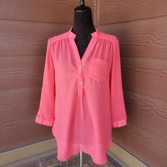 A. Byer Women's Coral Pink 3/4 Sleeve Blouse Size Medium EUC - Picture 2 of 14